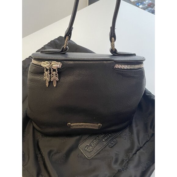Chrome Hearts Rare Black Leather Handbag With Dual Zipper Closure & Silver Accen - Picture 2 of 14
